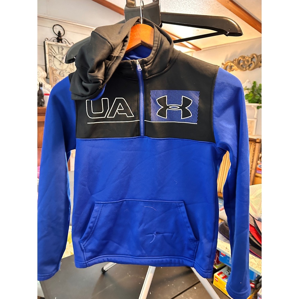 Under Armour Kids Blue Black ColdGear Fleece Hoodie Pullover YLG